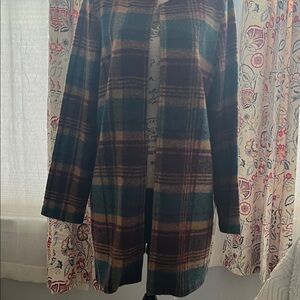 Rachel Zoe Green, Burgundy & Tan Plaid Utility Jacket